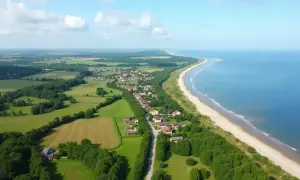 Dojazd PKP do Dąbek to malownicza podróż przez zielone pola i lasy, kończąca się widokiem na piaszczystą plażę i morze.