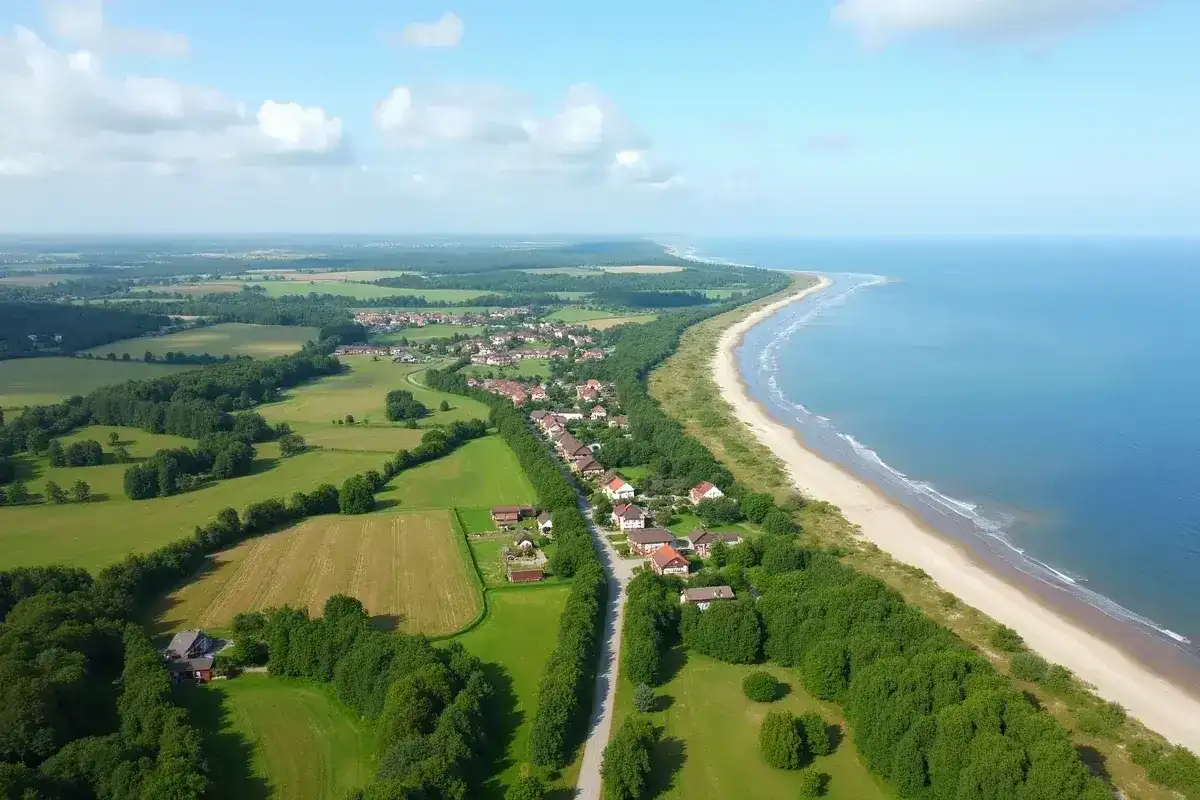 Dojazd PKP do Dąbek to malownicza podróż przez zielone pola i lasy, kończąca się widokiem na piaszczystą plażę i morze.