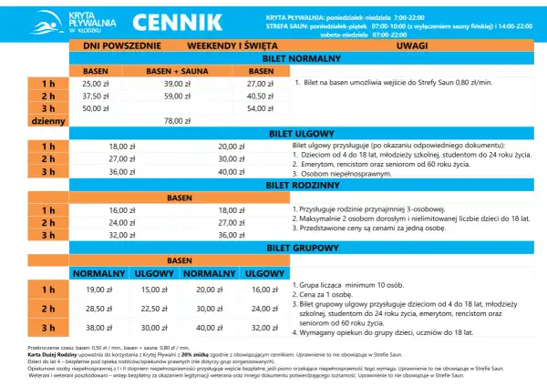 Cennik Krytej Pływalni w Łodzi: bilety normalne, ulgowe, rodzinne i grupowe na basen i basen+sauna. Sprawdź ceny w Łapino.