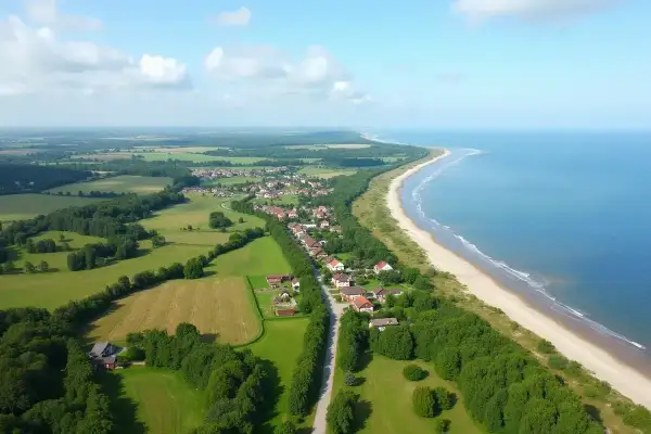 Dojazd PKP do Dąbek to malownicza podróż przez zielone pola i lasy, kończąca się widokiem na piaszczystą plażę i morze.
